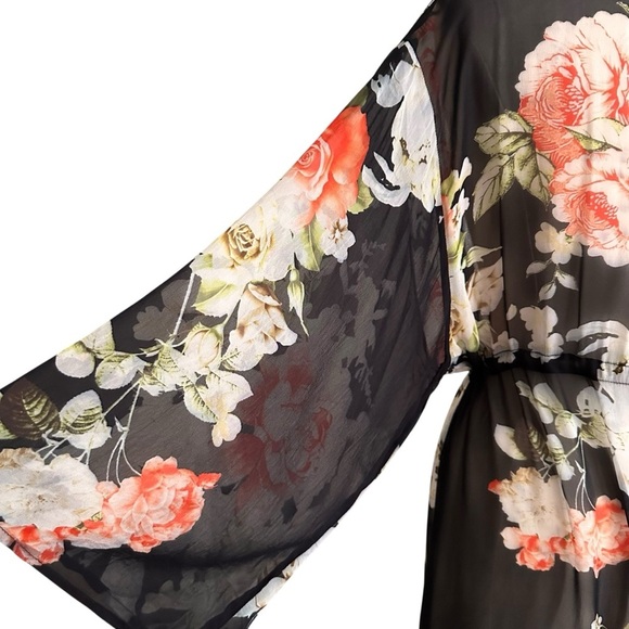 FLOREAT Anthropologie Rosie Sheer Black Long Kimono Topper Layer Cover Up Sz OS - Picture 12 of 14
